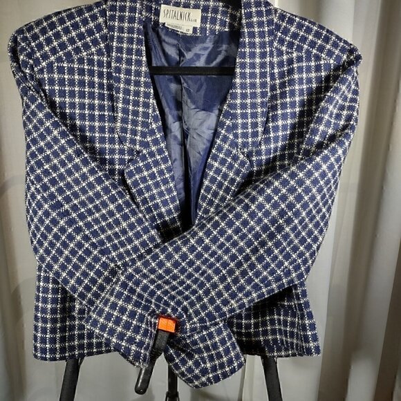 Spitalnick & Co Women's Blue/White 100% Wool Coat/Blazer Size 12 - Picture 5 of 8